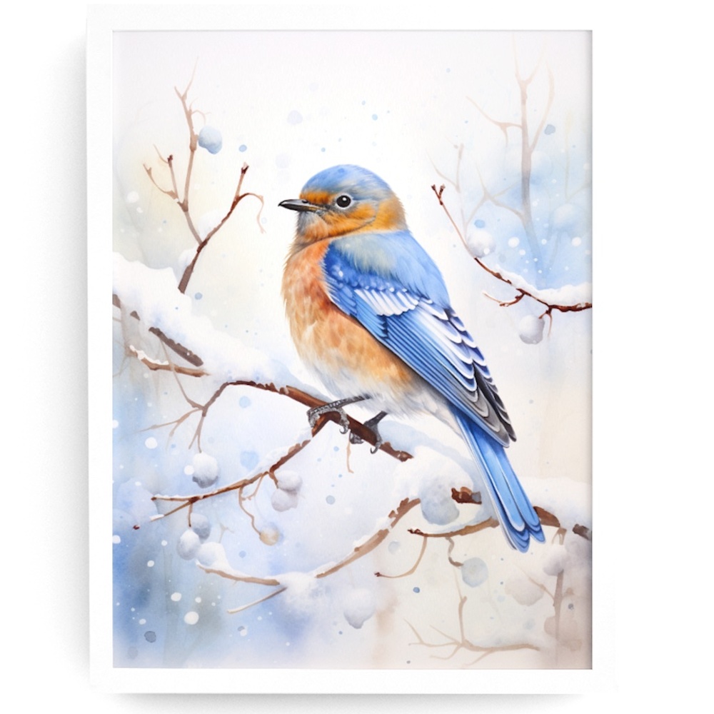 Watercolor Eastern Bluebird Wall Art Illustration Print Poster Unframed